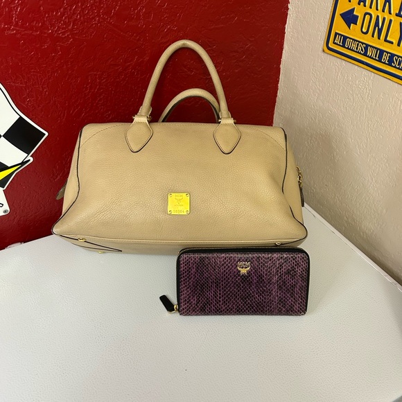 MCM Handbags - MCM Tan Satchel and Purple Wallet Set